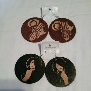 Brand new wooden round earrings